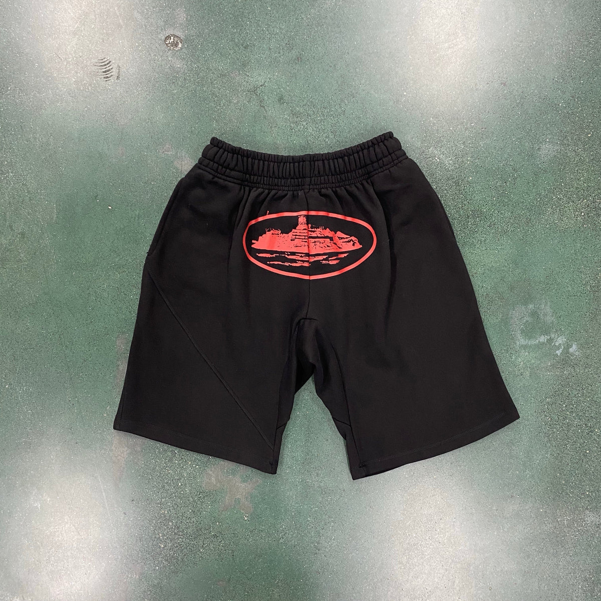 "alcatraz" shorts red on black