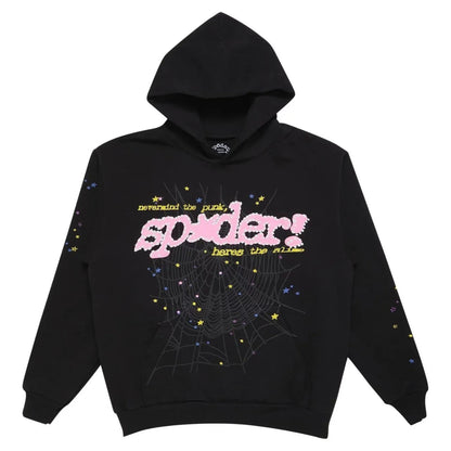 "Sp5der-Hoodie" Black and Pink